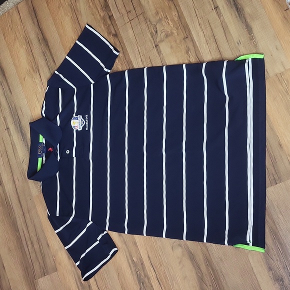 POLO RALPH LAUREN 2016 Ryder Cup Hazeltine Polo Golf Shirt Blue/White YXL - Picture 10 of 11